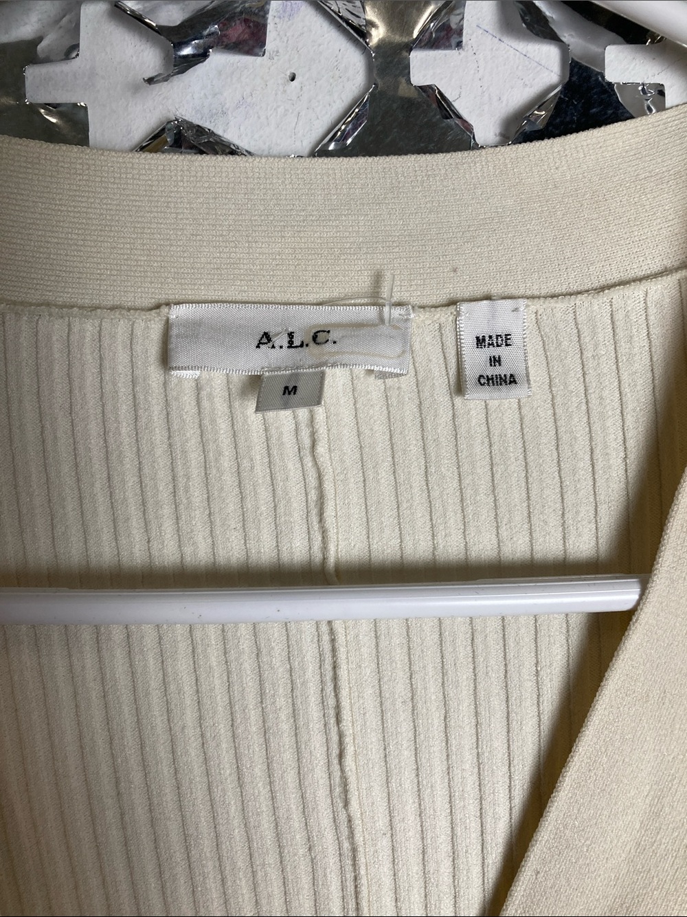 A.L.C. Cream Ribbed V-Neck Button-Front Cardigan - Picture 2 of 4